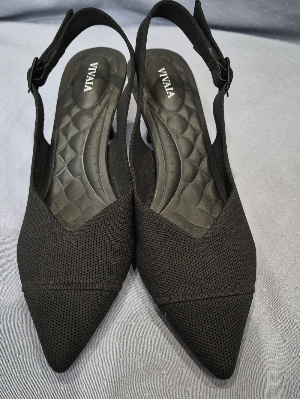 VIVAIA Addison Black Pointed Toe Slingback Womens 10.5 Classic Kitten Heel